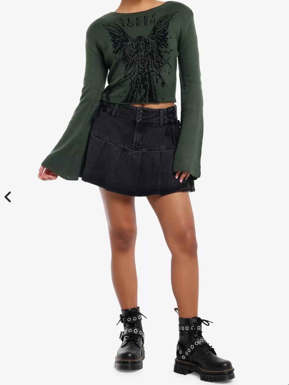 Sleep Token Hot Topic Graphic Crop Intarsia Green Cropped Sweater size Medium